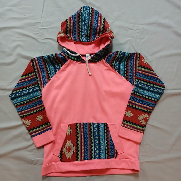 Blue Footed Design Tops - Blue Footed Design Hoodie Womens M Hot Pink Neon Aztec Mayan Native